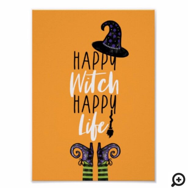 Happy Witch Happy Life | Orange Halloween Witch Poster