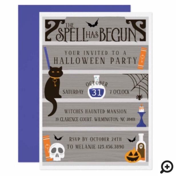 Hunted House Spell Bookshelf Halloween Party Invitation