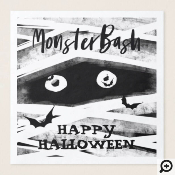 Monster Bash | Black & White Mummy Halloween Party Paper Dinner Napkin