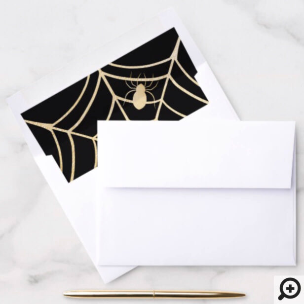 Black & Gold Spooky Halloween Spiderweb & Spider Napkin