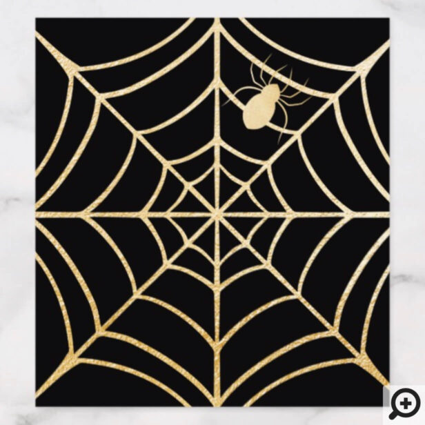 Black & Gold Spooky Halloween Spiderweb & Spider Napkin