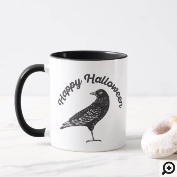 Happy Halloween Black Crow Bird Halloween Mug