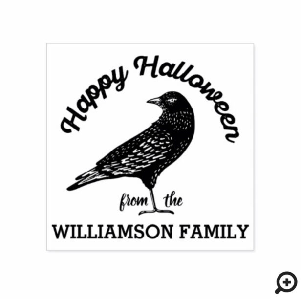 Happy Halloween Black Crow Bird Halloween Rubber Stamp