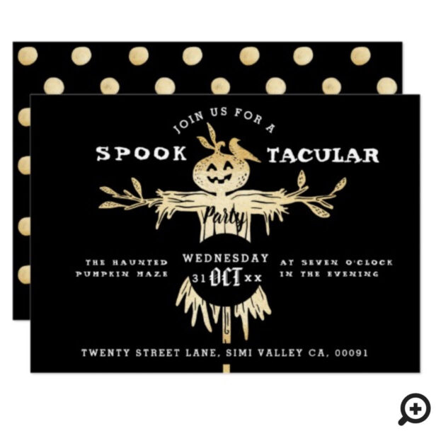 Spooktacular Halloween | gold & Black Scarecrow Invitation