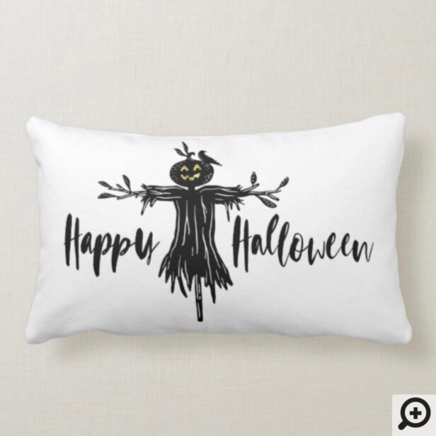 Happy Halloween | Scary gold & Black Scarecrow Lumbar Pillow