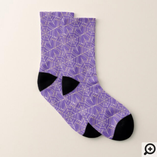 Stylish Purple & Golden Halloween Spiderweb Design Socks