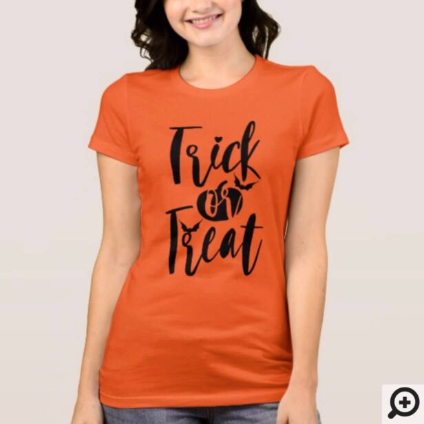 Trick Or Treat Typographic Brush Script Pumpkin T-Shirt