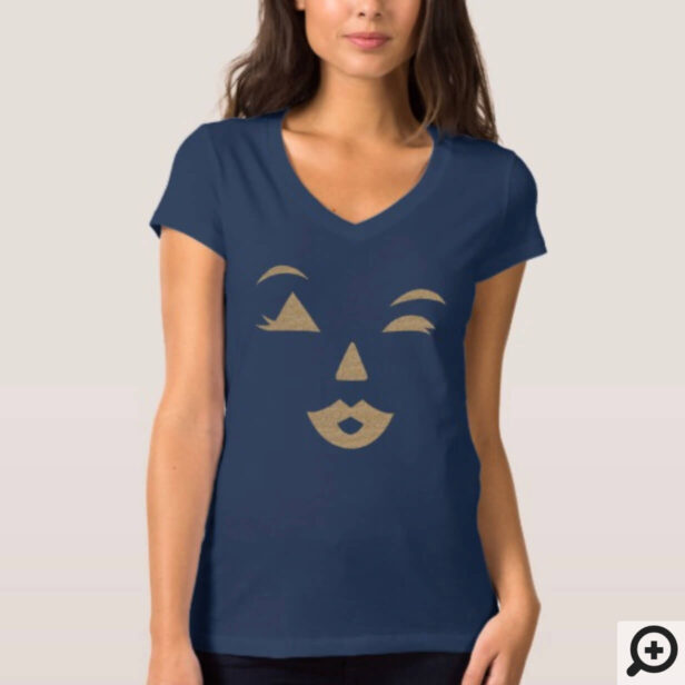 Sexy Girly Halloween Pumpkin Wink kissy Face Emoji T-Shirt