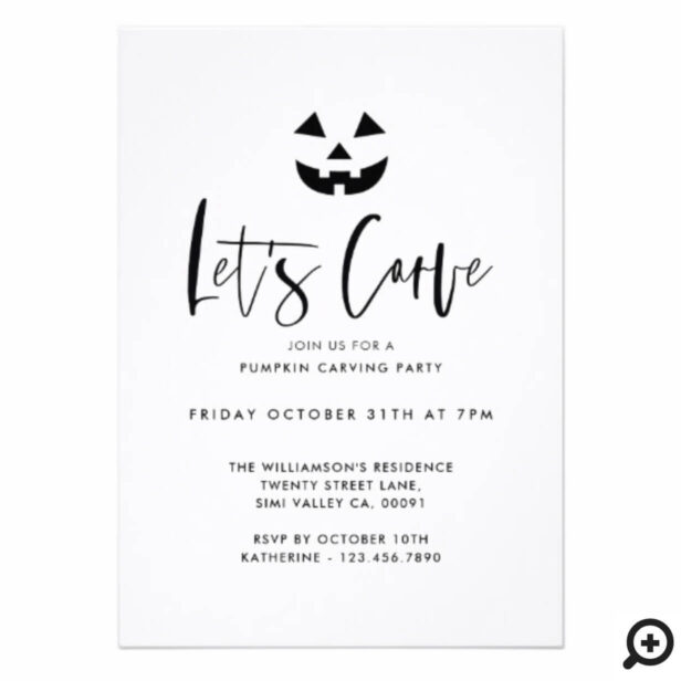 Minimalist Black Halloween Pumpkin Carving Party Invitation