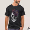 Black & Gold Moody Floral Halloween Skull T-Shirt