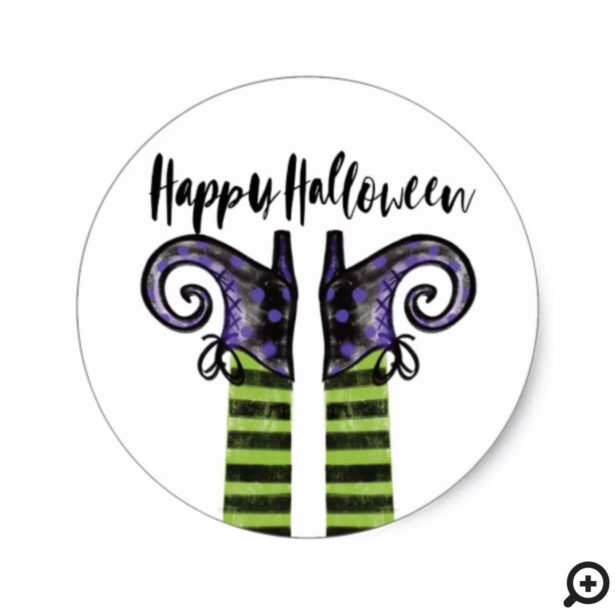 Whimsical Fun Wicked Witch Happy Halloween Classic Round Sticker