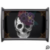Black & Gold Moody Floral Halloween Skull Party Serving Tray
