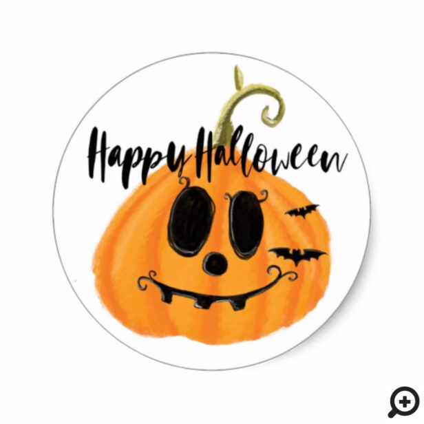 Whimsical Orange Jack O'lantern Happy Halloween Classic Round Sticker