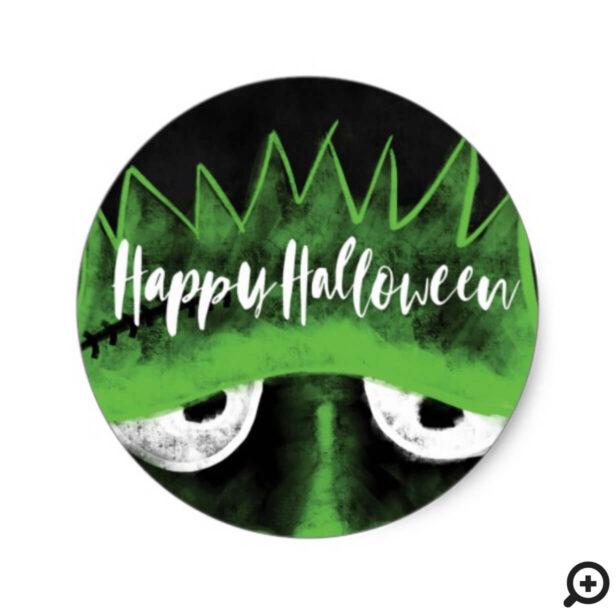 Whimsical Frankenstein Monster Happy Halloween Classic Round Sticker