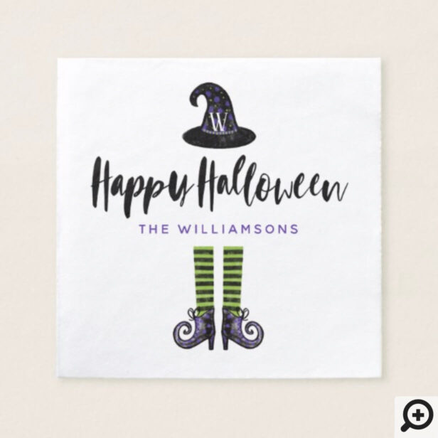 Monogram Wicked Witch Illustration Happy Halloween Napkin