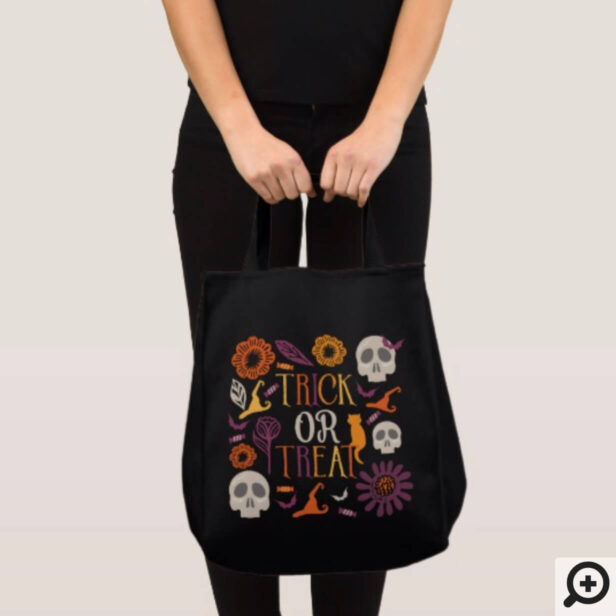 Trick or Treat Stylish Halloween Pattern Design Tote Bag