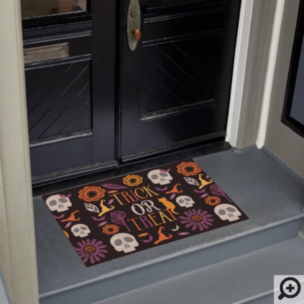 Trick or Treat Stylish Halloween Pattern Design Doormat