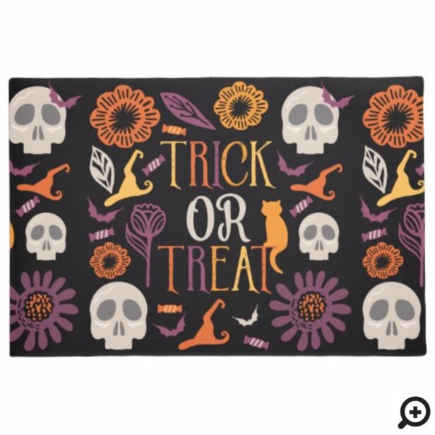 Trick or Treat Stylish Halloween Pattern Design Doormat