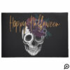 Black & Gold Moody Floral Happy Halloween Skull Doormat