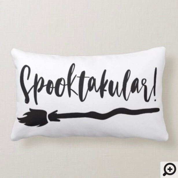 Spooktakular | Black Script Witch Broom Halloween Lumbar Pillow