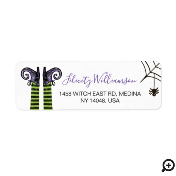 Whimsical Wicked Witch & Spider Halloween Label