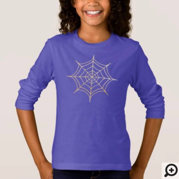 Golden Halloween Spiderweb Design & Back Monogram T-Shirt