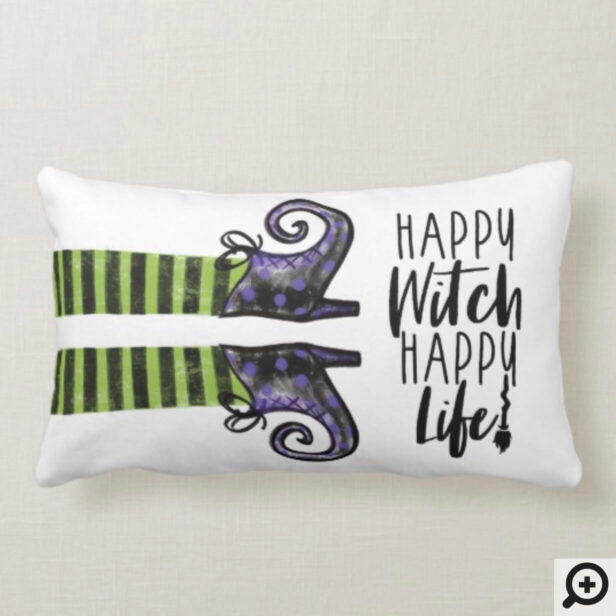 Happy Witch Happy Life | White Halloween Witch Lumbar Pillow