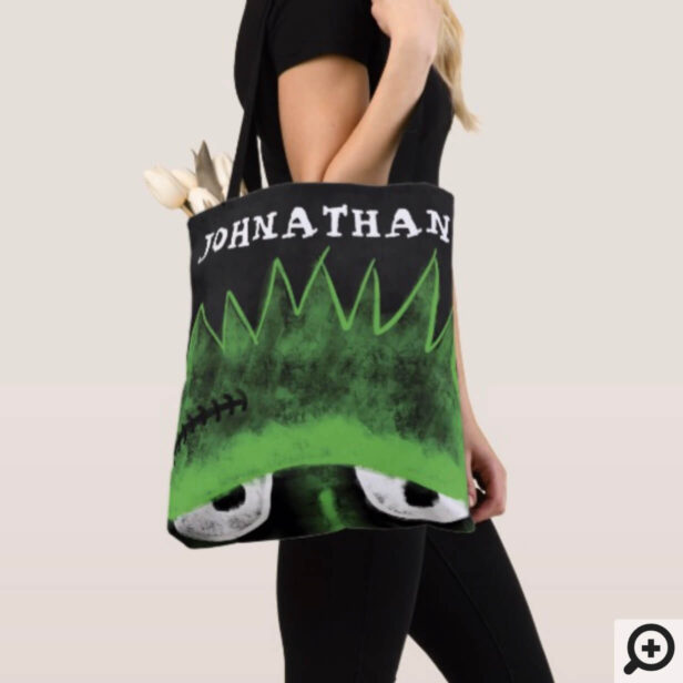 Black & Green Frankenstein Monster Face Halloween Tote Bag