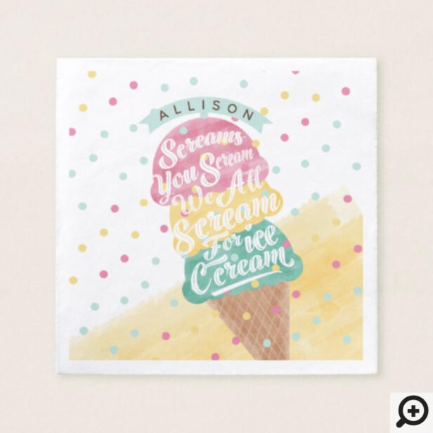 Ice Cream Cone Scoops Treat Bright Birthday Party Napkin