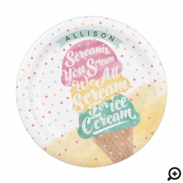 Ice Cream Cone Scoops Treat Bright Birthday Party Paper Plate