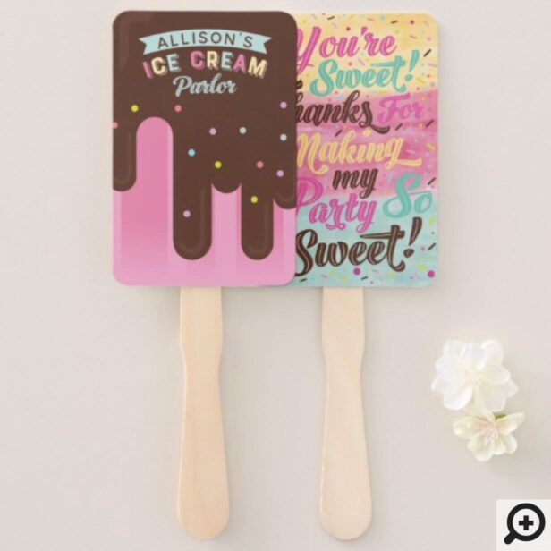 Fun Ice Cream Pink Popsicle Treat Birthday Party Hand Fan
