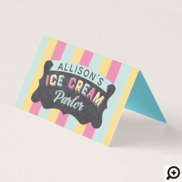 Fun Bright Ice Cream Parlor Awning Birthday Party Place Card