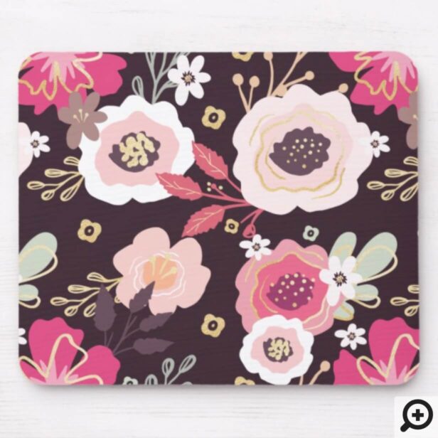Abstract Bold Boho Bohemian Chic Floral Patterns Mouse Pad