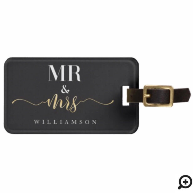 Mr & Mrs | Stylish Black & Gold Stripe Newlyweds Bag Tag