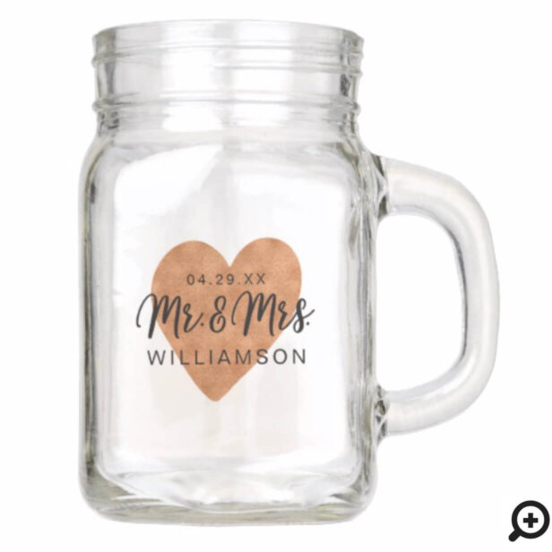 Mr & Mrs Wedding Cheers | Chic Copper Heart Love Mason Jar