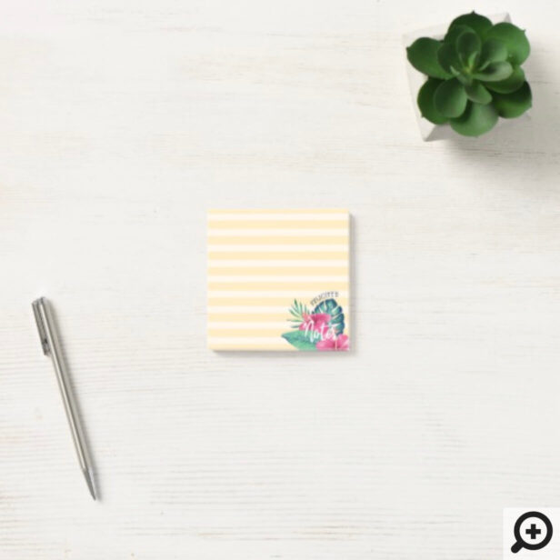 Tropical Foliage Pink Florals & Stripe Post-it Notes