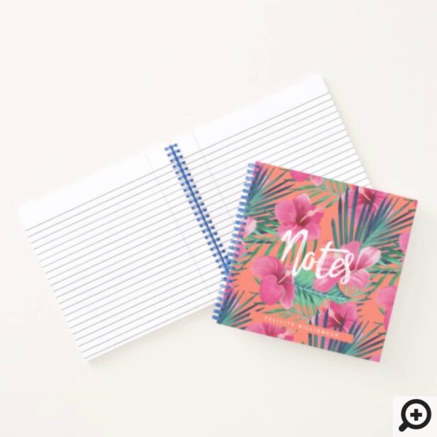 Tropical Oasis Watercolor Palm & Hibiscus Floral Notebook