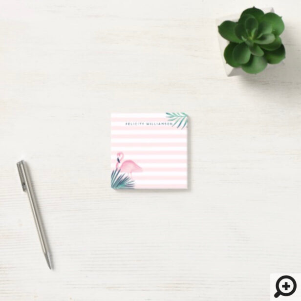 Tropical Palm Pink Flamingo Pink & White Stripe Post-it Notes