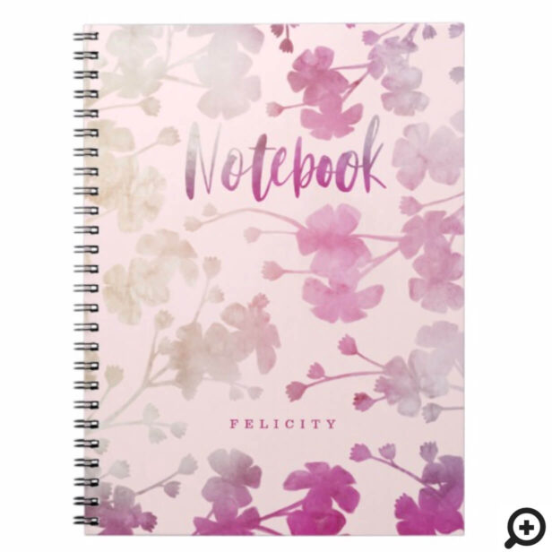 Pink & Mauve Watercolor Cherry Blossom Pattern Notebook