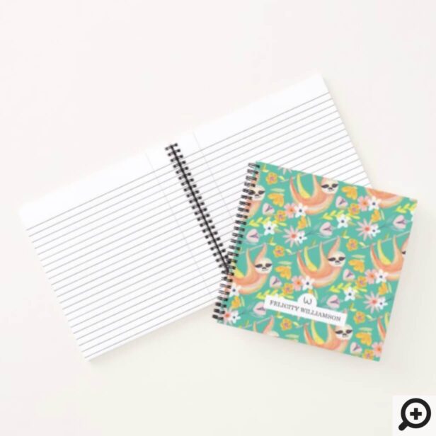 Chic Topical Vibes Jungle Sloth & Floral Pattern Notebook
