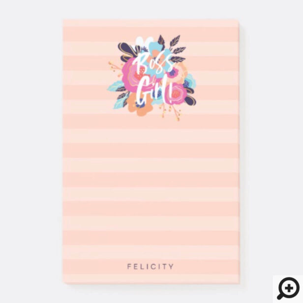 Boss Girl | Trendy Bold Florals & Blush Striped Post-it Notes