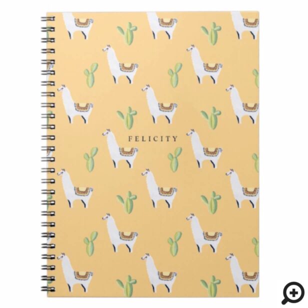 Personalized Llama & Cactus Illustrative Pattern Notebook