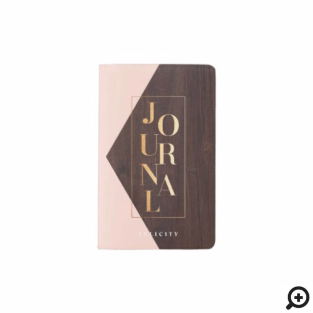 Chic Blush Pink, Dark Wood & Gold Stylish Journal