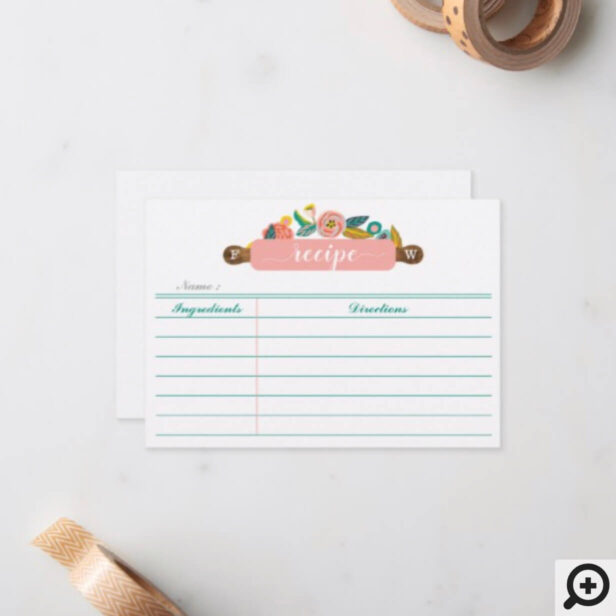 Bold Abstract Floral & Foliage Rolling Pin Recipe Note Card