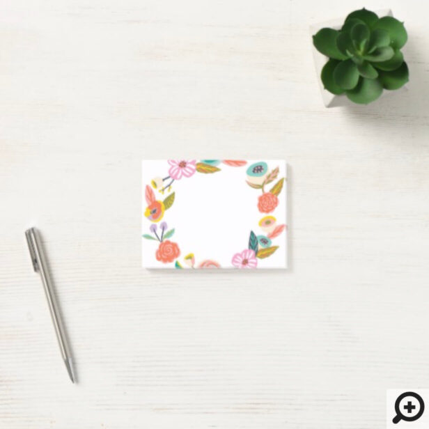 Vibrant Abstract Floral & Foliage Botanical Wreath Post-it Notes