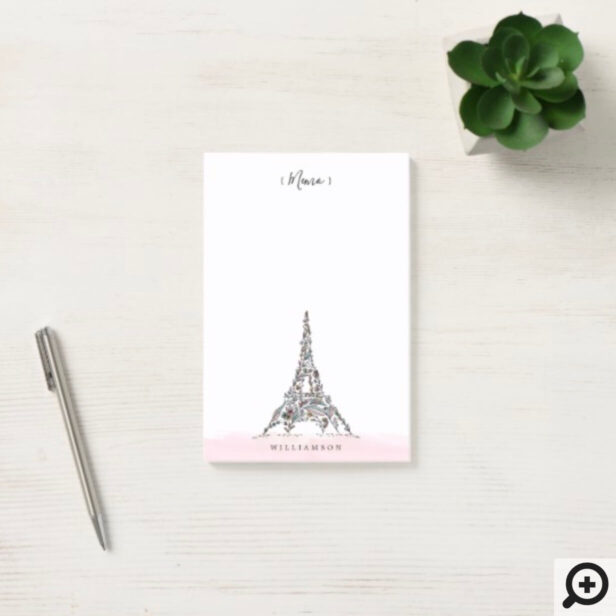 Floral Flowers Paris Eiffel Tower Personalized Post-it Notes
