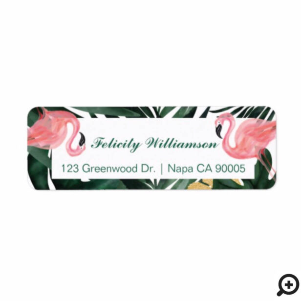 Trendy Pink & Aqua Tropical Flamingo & Palm Leafs Label