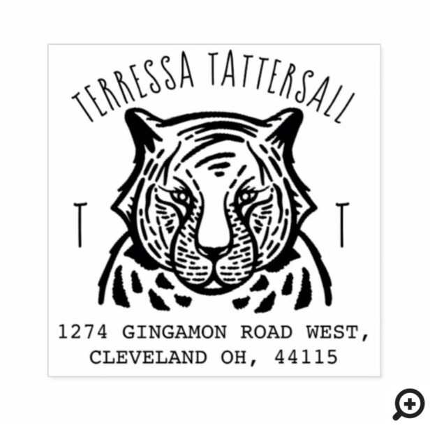 Cute Tiger Animal Monogram & Name Return Address Rubber Stamp