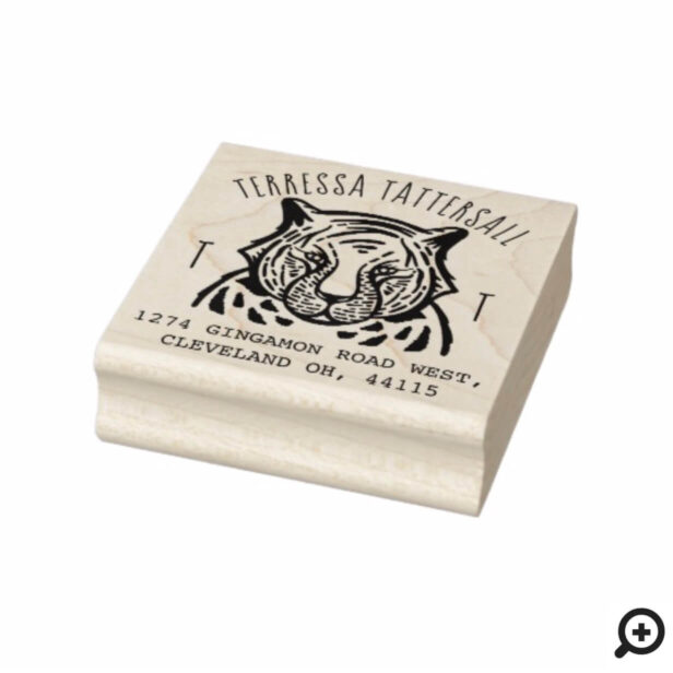 Cute Tiger Animal Monogram & Name Return Address Rubber Stamp