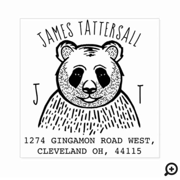 Cute Panda Animal Monogram & Name Return Address Rubber Stamp